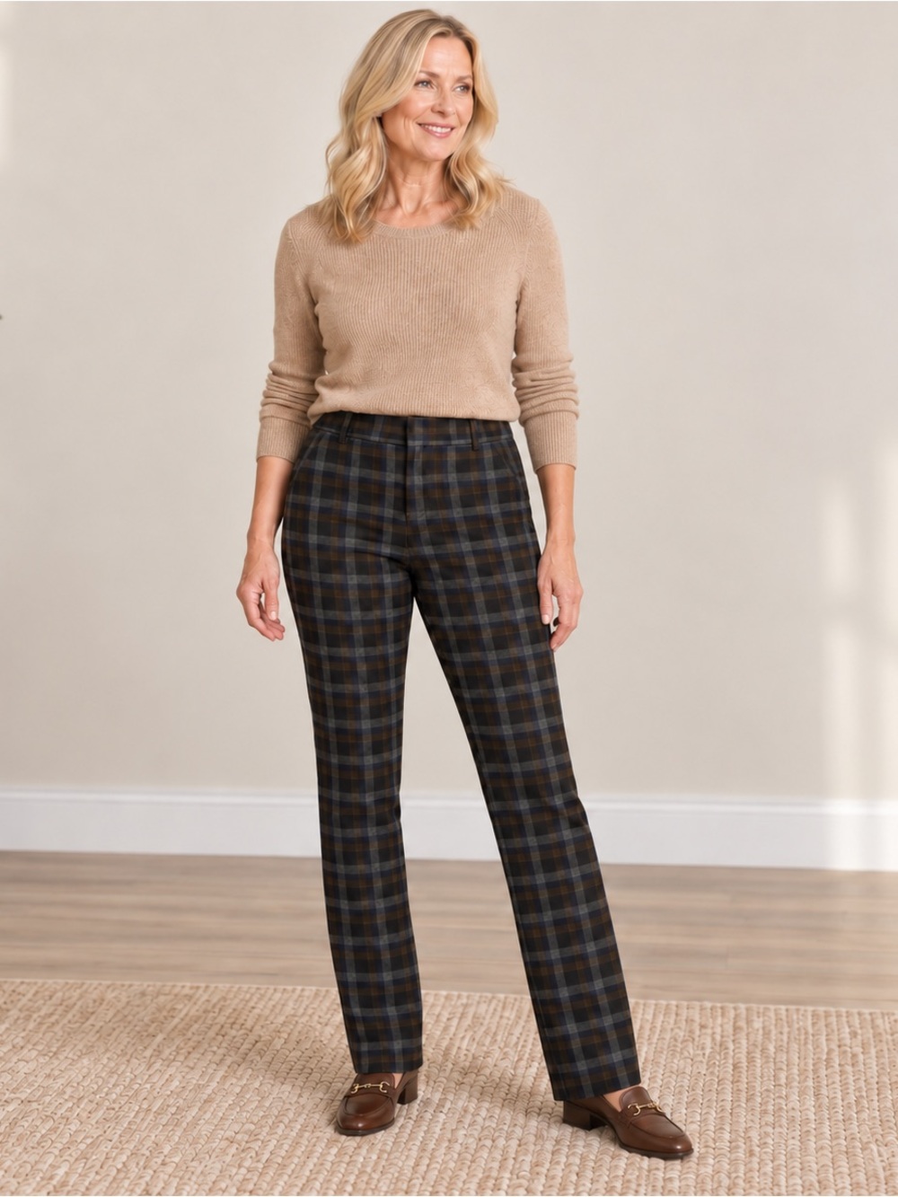 KUT from the Kloth Diana Plaid Pants Brown Navy Gray Size 12